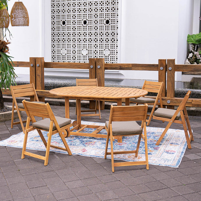 Miami 7 Pieces Teak Outdoor Folding Dining Set with Sunbrella Cast Shale Cushion - Cambridge Casual