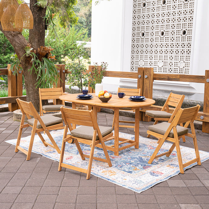 Miami 7 Pieces Teak Outdoor Dining Set with Sunbrella Cast Shale Cushion