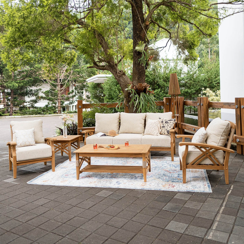 Carmel 5 Pieces Teak Wood Patio Conversation Set with Tan Cushion - Cambridge Casual