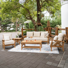 Carmel 5 Pieces Teak Wood Patio Conversation Set with Tan Cushion