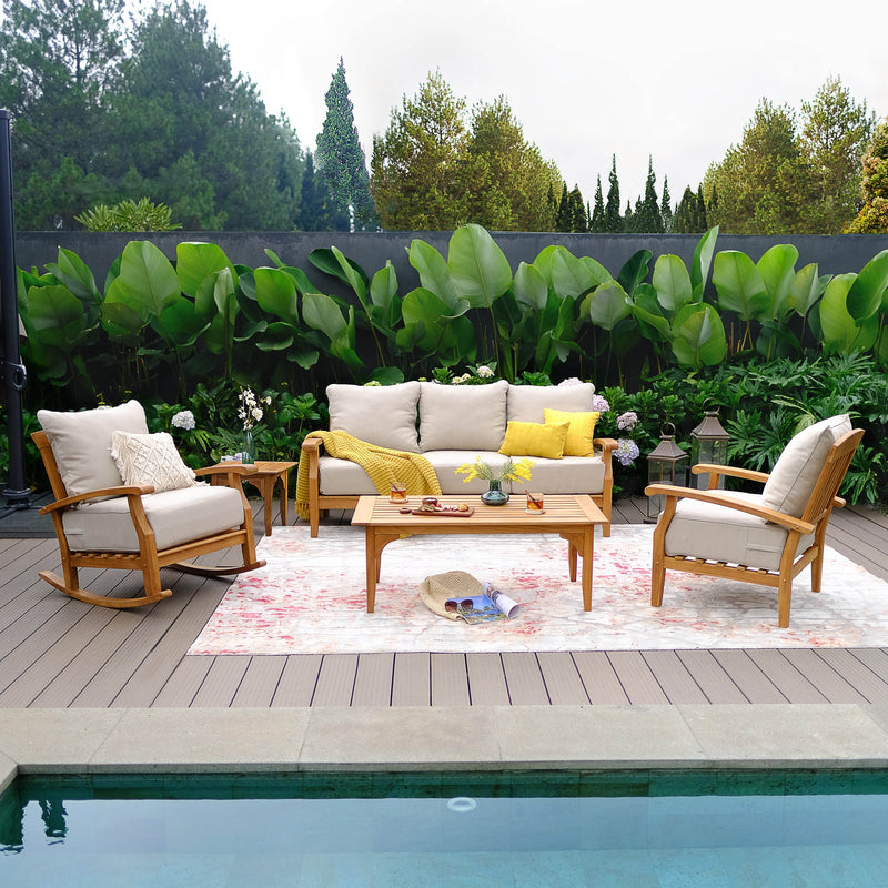 Caterina Teak Wood 5 Pieces Patio Conversation Set with Beige Cushion - Cambridge Casual