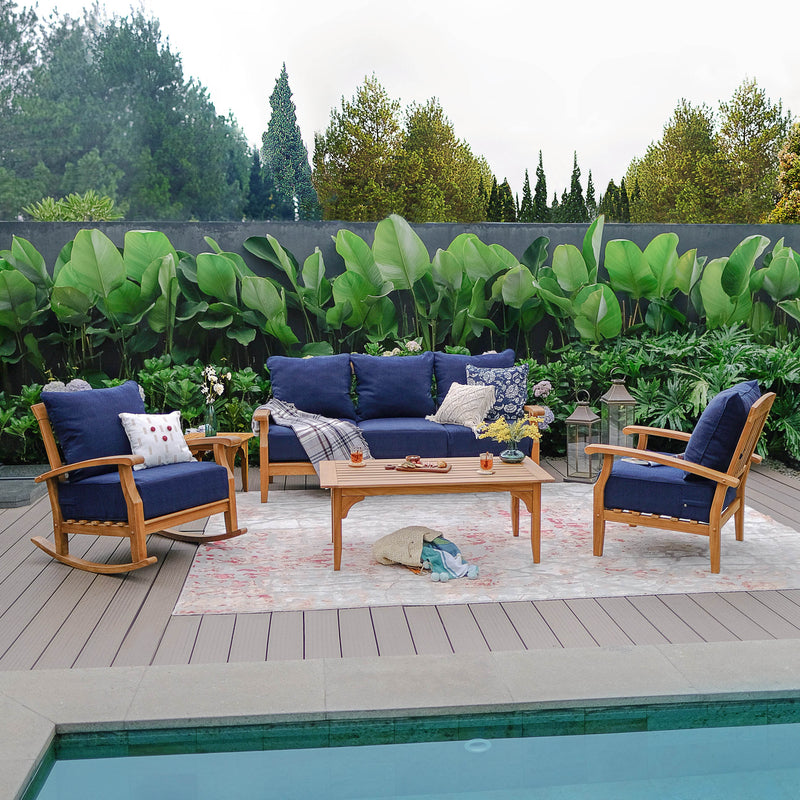 Caterina Teak Wood Patio Sofa with Navy Cushion - Cambridge Casual