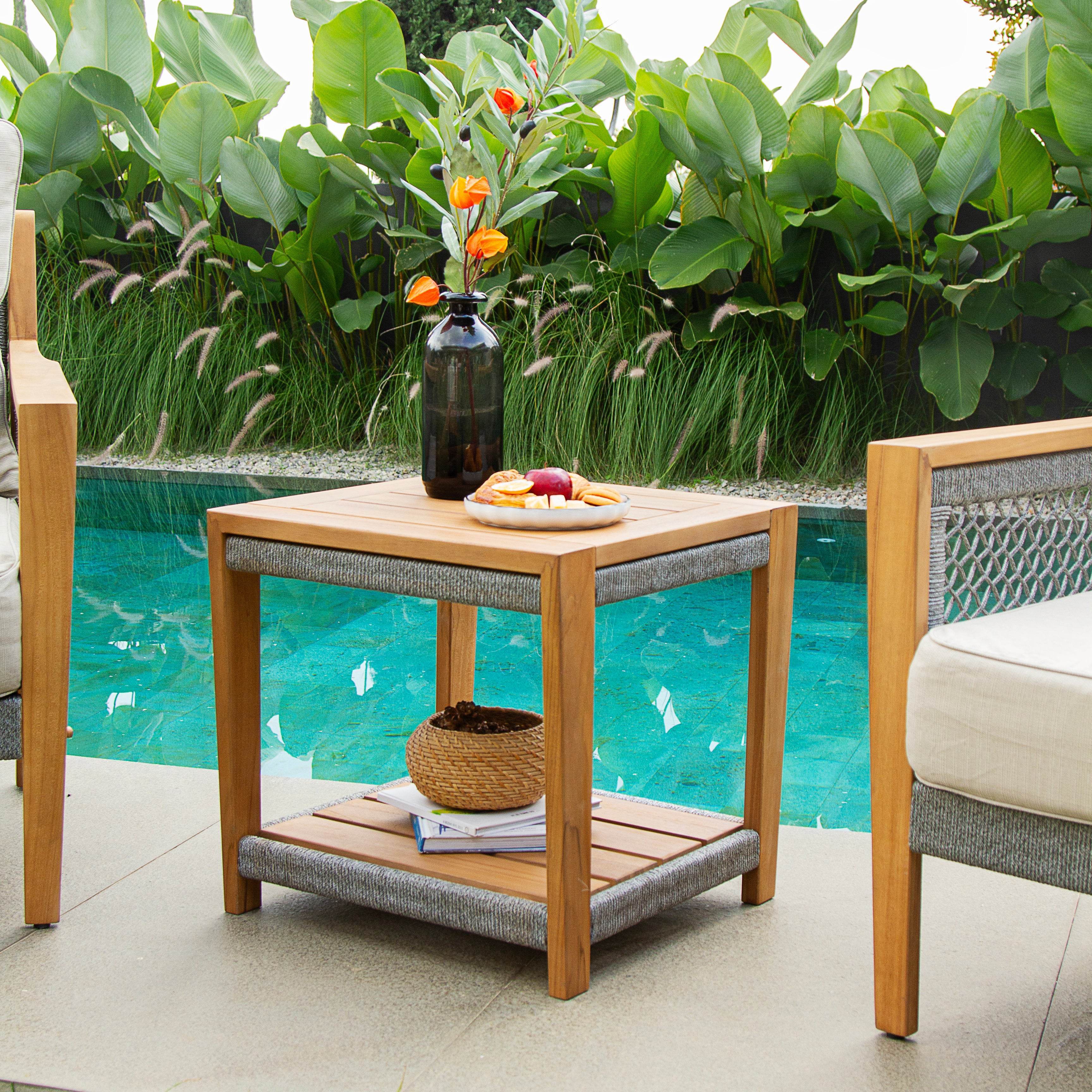 Nassau Teak Wood 3 Piece Patio Conversation Set with Beige Cushion - Cambridge Casual