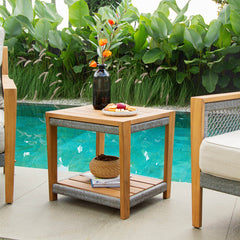 Nassau Teak Wood Patio Side Table with Shelf