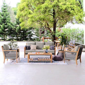 Nassau Teak Wood 4 Piece Patio Conversation Set with Beige Cushion - Cambridge Casual