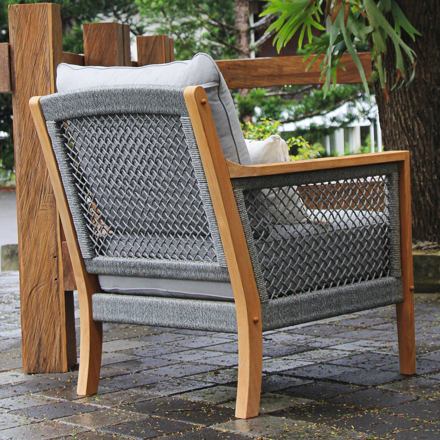 Nassau Teak Wood 4 Piece Patio Conversation Set with Gray Cushion