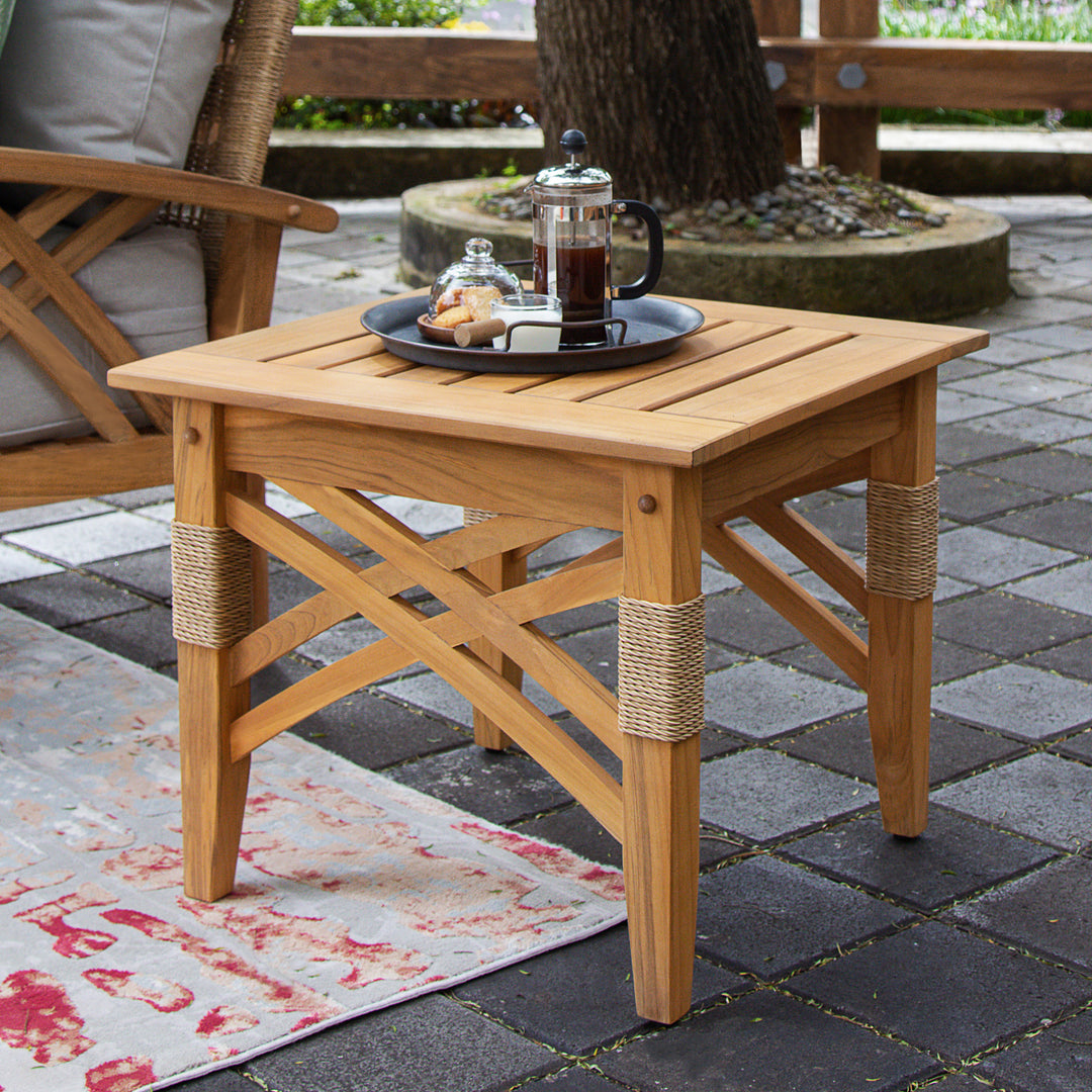 [DETAILS] Carmel Teak Wood 3 Piece Patio Rocker Conversation Set with Oyster Cushion