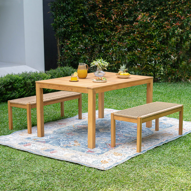 Paxton Teak Wood 3 Pieces Outdoor Picnic Dining Set with Honey Twist Wicker - Cambridge Casual