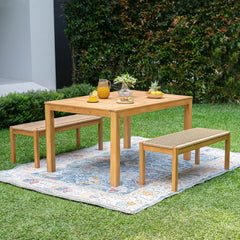 Carmel Teak Wood 3 Pieces Outdoor Picnic Dining Set with Honey Twist Wicker