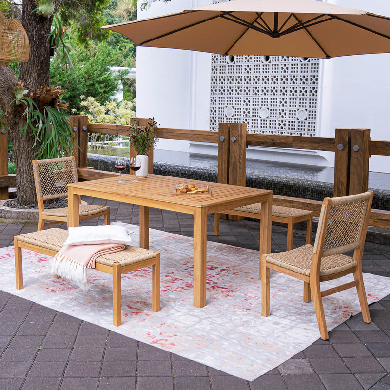 Paxton Teak Wood 5 Pieces Outdoor Dining Set with Honey Twist Wicker - Cambridge Casual
