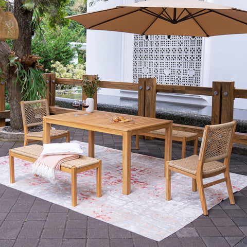 Paxton Teak Wood 5 Pieces Outdoor Dining Set with Honey Twist Wicker