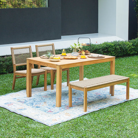 Paxton Teak Wood 4 Pieces Outdoor Dining Set with Honey Twist Wicker