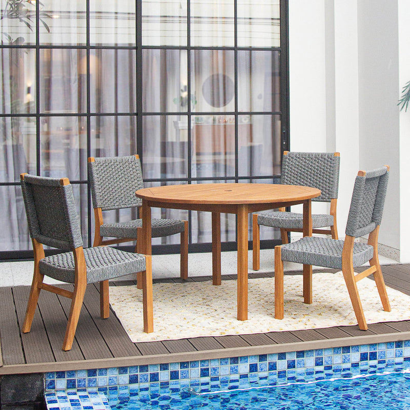 Eden 5 Piece Teak Wood Outdoor Dining Set with Gray Polyrope - Cambridge Casual