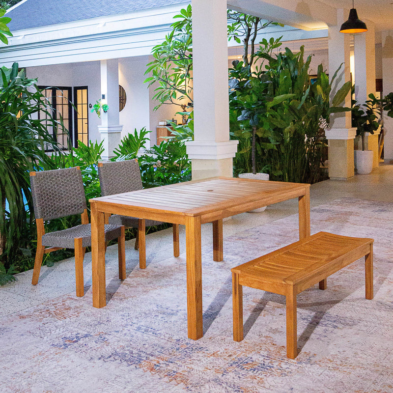 Eden Teak Wood 4 Piece Outdoor Dining Set with Gray Polyrope - Cambridge Casual