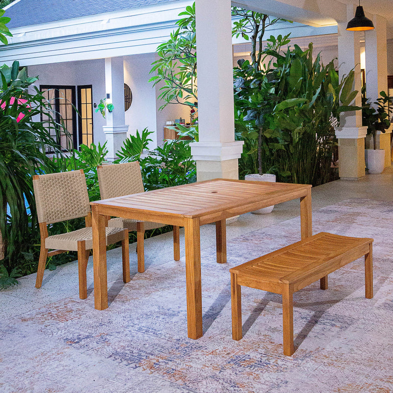 Eden Teak Wood 4 Piece Outdoor Dining Set with Tan Polyrope - Cambridge Casual