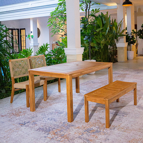 Nassau Teak Wood 4 Pieces Outdoor Dining Set with Tan Polyrope