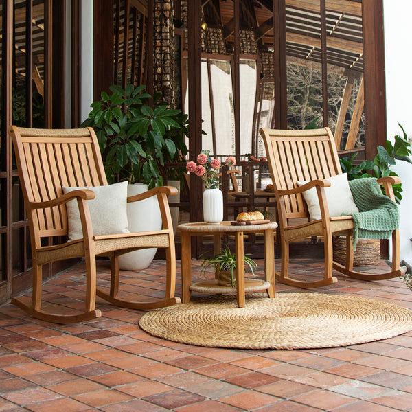 Marrakesh 3 Pieces Teak Wood Porch Rocker Conversation Set