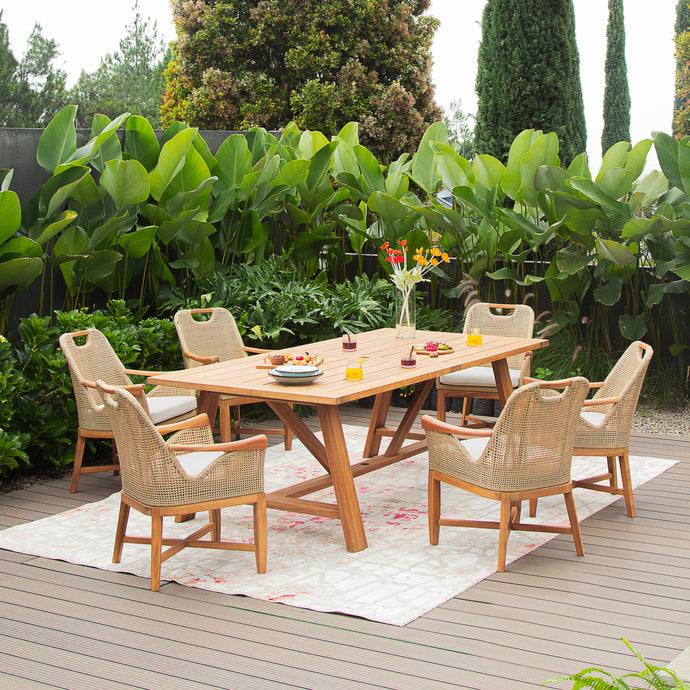 Sydney Teak Wood 7 Pieces Outdoor Dining Set with 90 Inch Dining Table