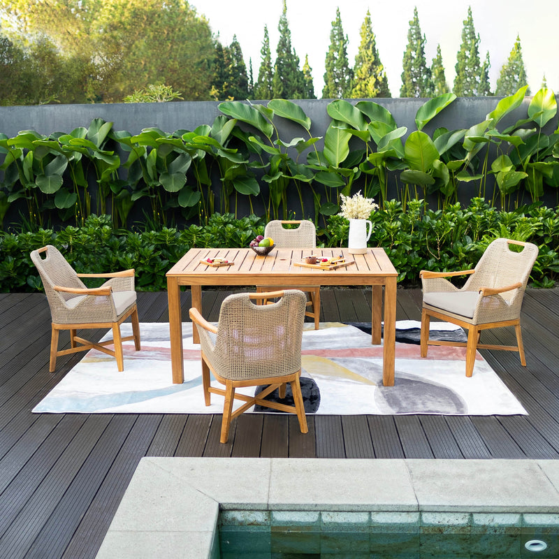 Sydney Teak Wood 5 Pieces Outdoor Dining Set with Rectangular Dining Table - Cambridge Casual