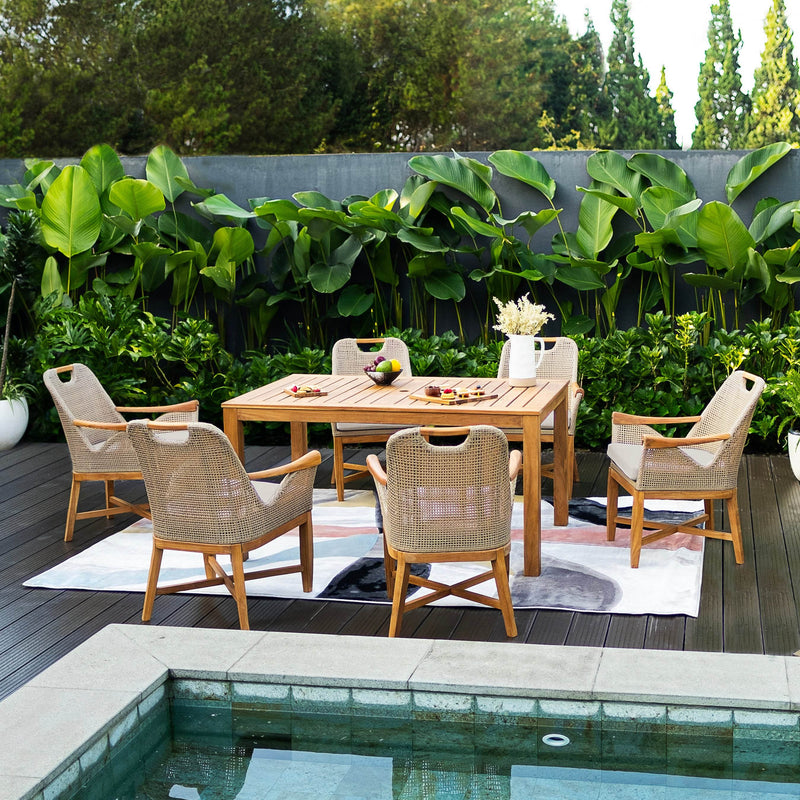 Sydney Teak Wood 7 Pieces Outdoor Dining Set with Rectangular Dining Table - Cambridge Casual