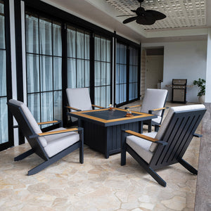 Napa 5-Piece Aluminum & Teak Adirondack Conversation Set FREE Fire Stone & Furniture Cover