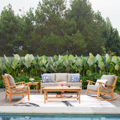 Abbington 5 Piece Teak Wood Patio Conversation Set with Beige Cushion