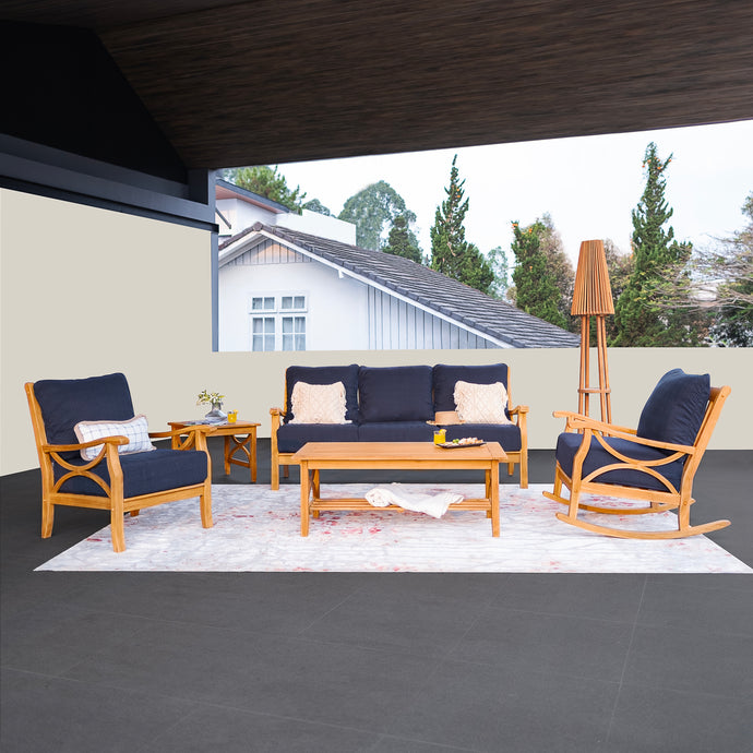 Abbington 5 Pieces Teak Wood Patio Conversation Set with Navy Cushion