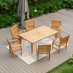Livingston Teak Wood 7 Pieces Outdoor Dining Set - Cambridge Casual