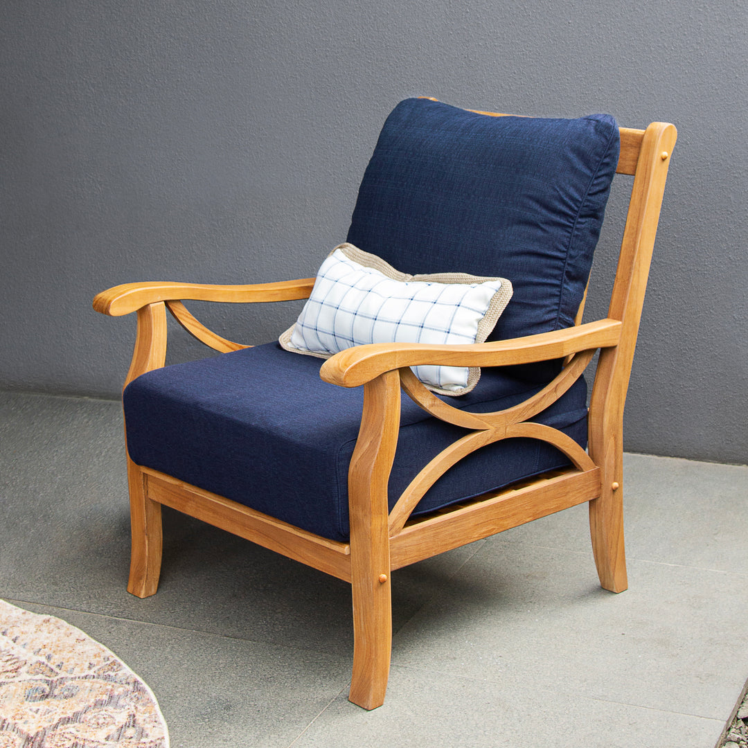 [DETAILS] Abbington Teak Wood Outdoor Lounge Chair Navy Cushion