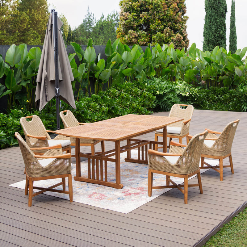 Sydney Teak Wood 7 Pieces Outdoor Extendable Dining Set - Cambridge Casual