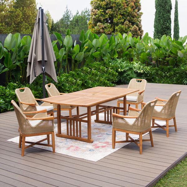 Sydney Teak Wood 7 Pieces Outdoor Extendable Dining Set