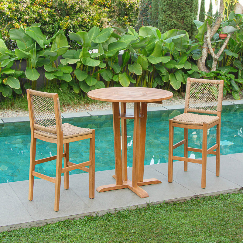 Sierra Teak Wood 3 Piece Outdoor Bar Dining Set - Cambridge Casual