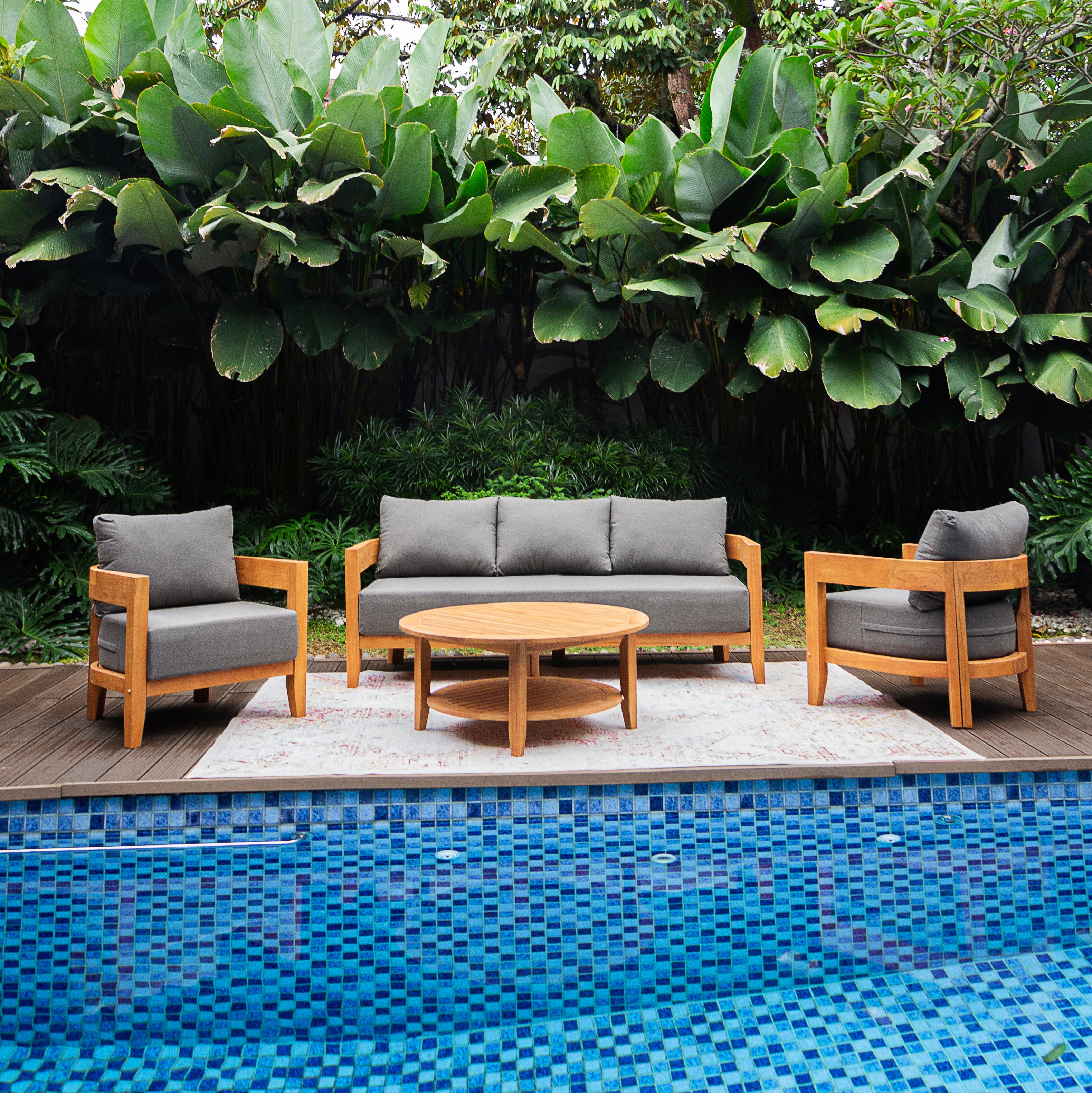 Harper Teak Wood Outdoor 4 Pieces Conversation Set