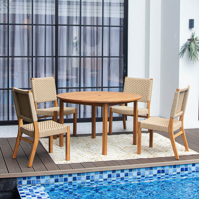 Eden 5 Piece Teak Wood Outdoor Dining Set with Tan Polyrope - Cambridge Casual