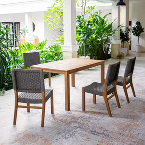 Eden Teak Wood 5 Pieces Outdoor Dining Set with Gray Polyrope - Cambridge Casual