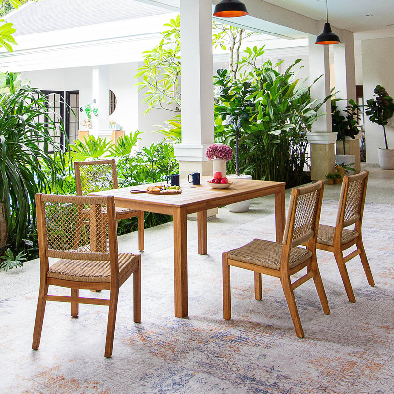 Eden 5 Piece Teak Wood Outdoor Dining Set with Honey Twist Wicker - Cambridge Casual