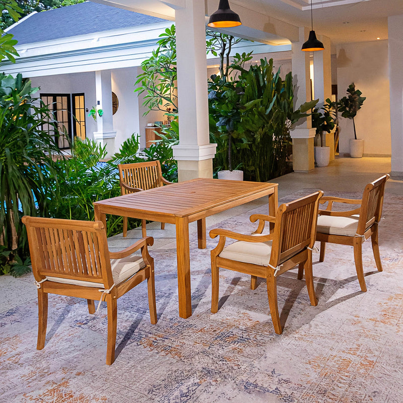 Mosko Teak Wood 5 Pieces Outdoor Dining Set with Beige Cushion - Cambridge Casual