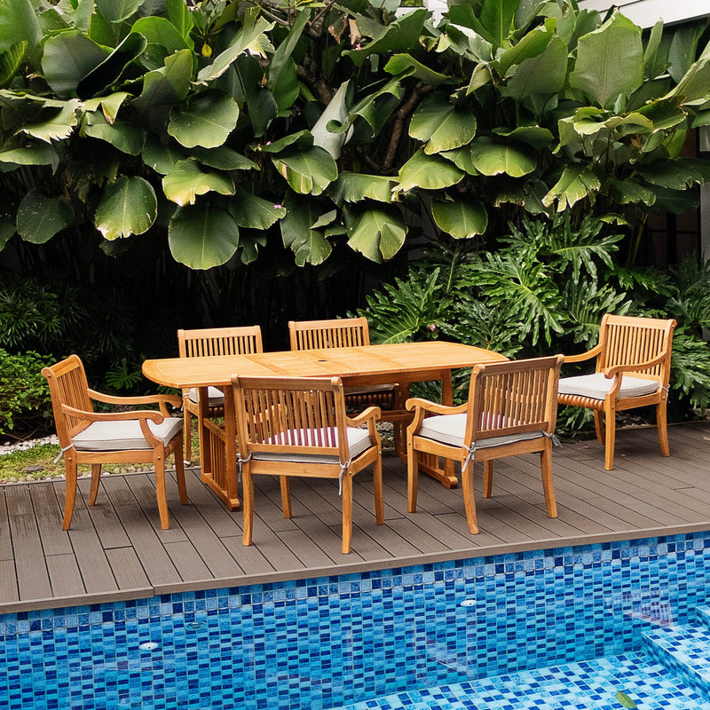 Mosko Teak Wood 7 Piece Outdoor Dining Set with Beige Seatpad - Cambridge Casual