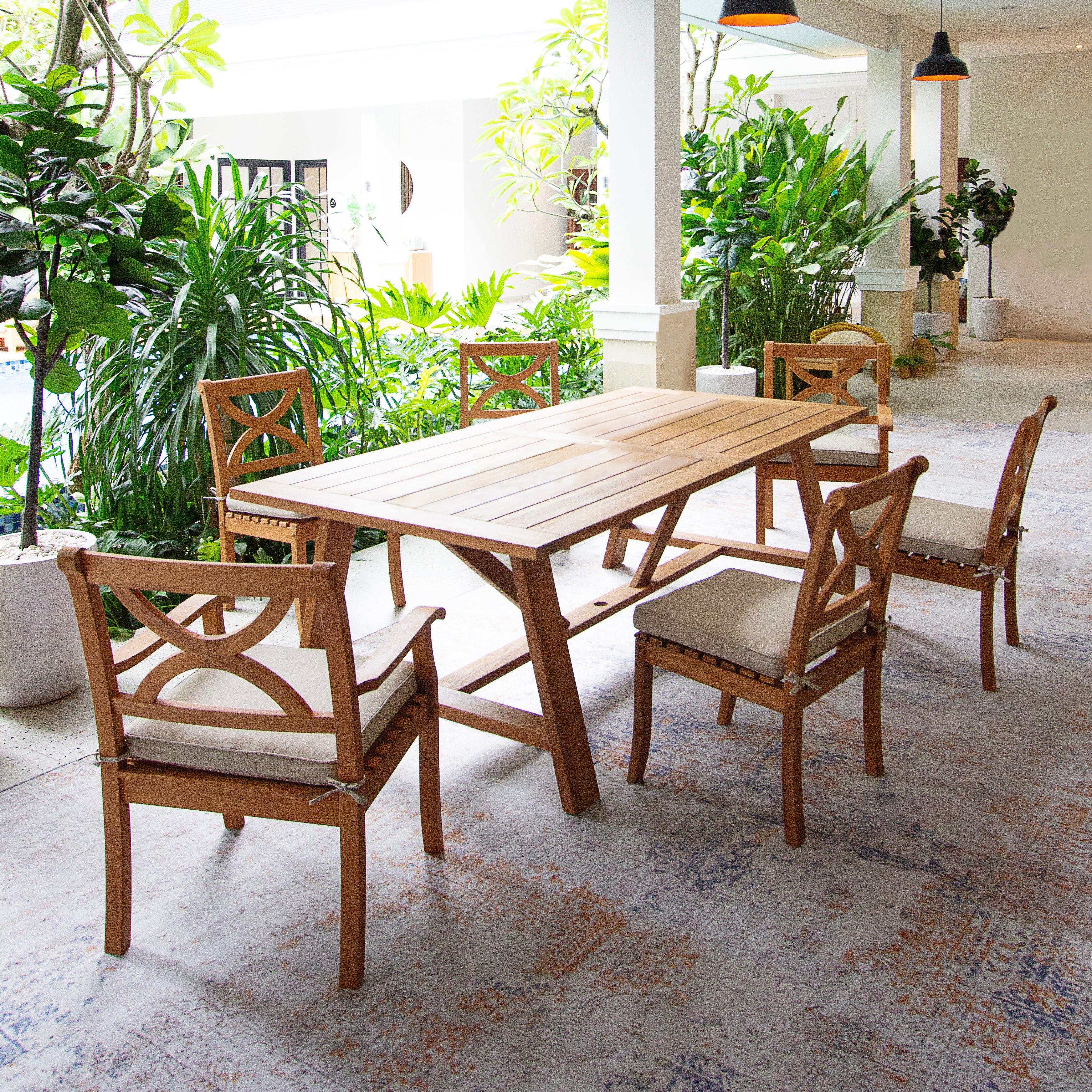Abbington Teak Wood 7 Piece Outdoor Dining Set