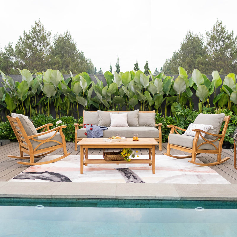 Abbington Solid Teak Wood 4 Piece Outdoor Conversation Set with Beige Cushion - Cambridge Casual