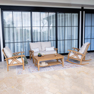 Carmel 4 Pieces Teak Wood Patio Conversation Set with Tan Cushion - Cambridge Casual