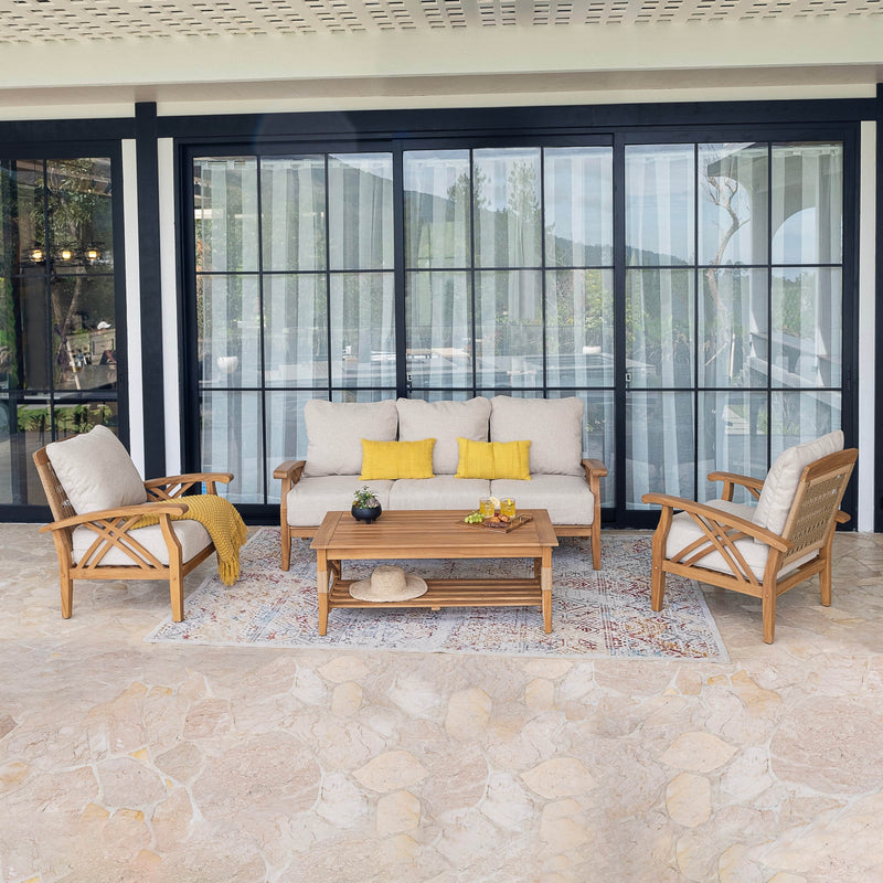 Carmel 4 Piece Teak Wood Patio Conversation Set with Honey Twist Wicker - Cambridge Casual