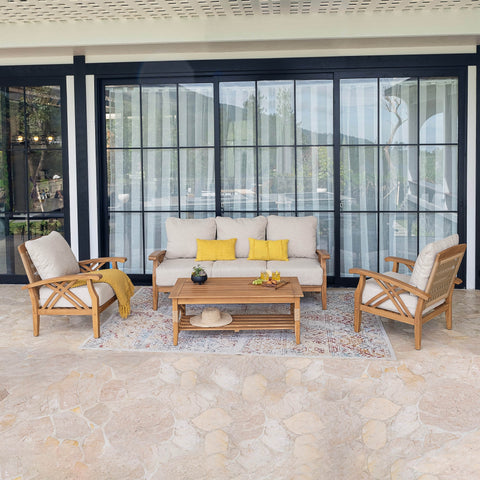 Carmel 4 Piece Teak Wood Patio Conversation Set with Honey Twist Wicker