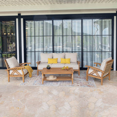 Carmel 4 Piece Teak Wood Patio Conversation Set with Honey Twist Wicker