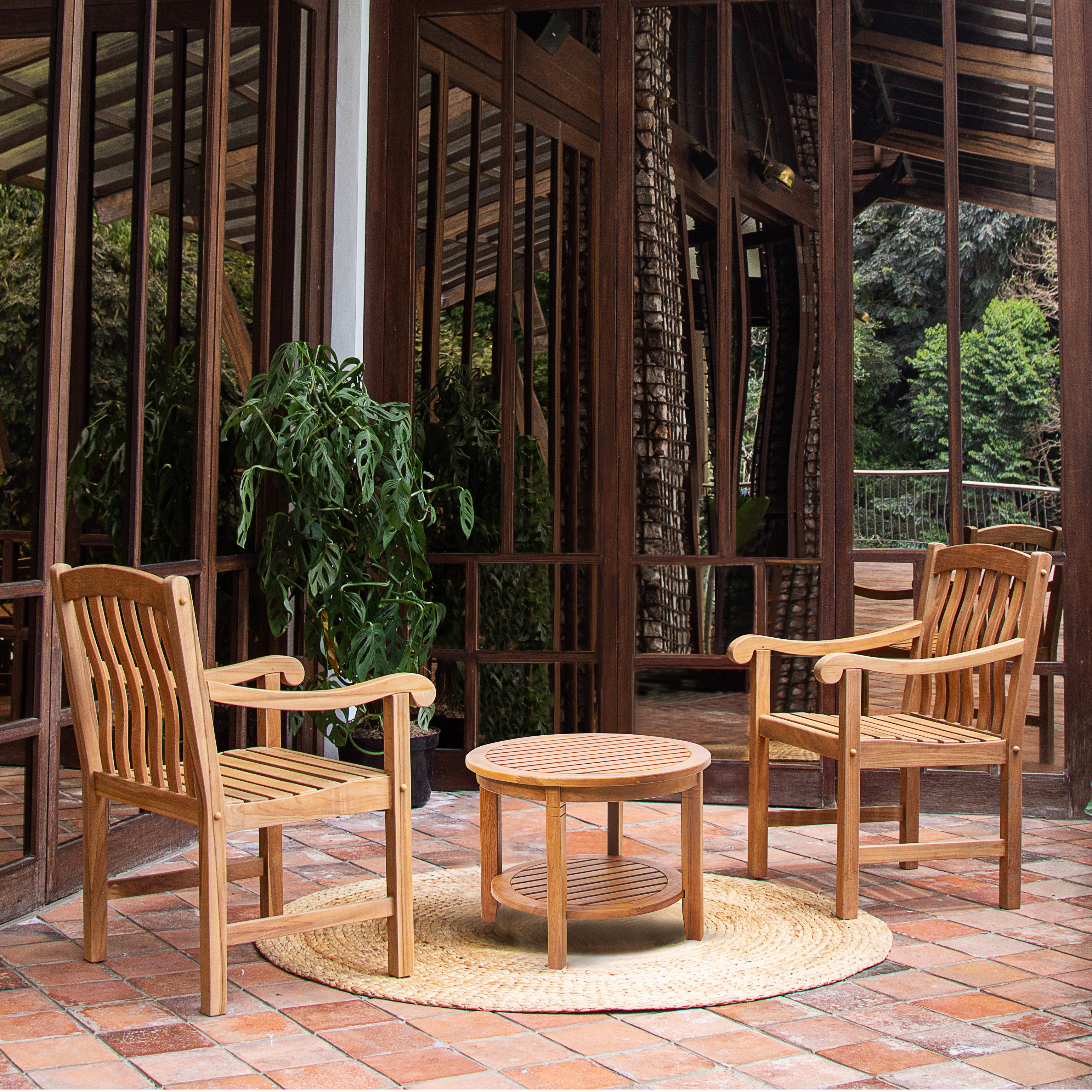 Livingston Teak Wood 3 Pieces Outdoor Dining Set with Side Table