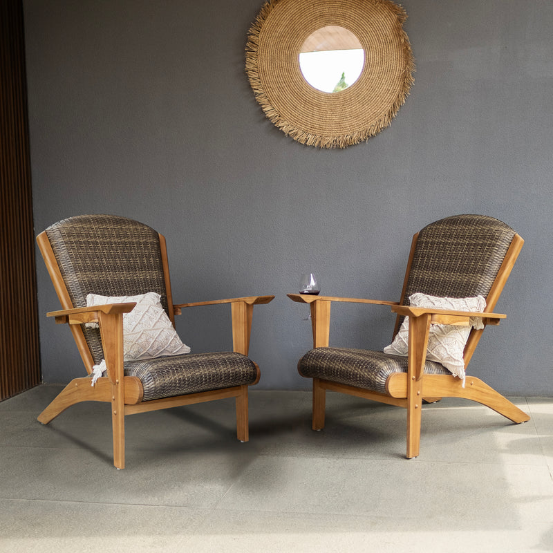 Camden 2 Pieces Teak Outdoor Adirondack Chair with Padded Woven Seat – FREE Furniture Cover - Cambridge Casual