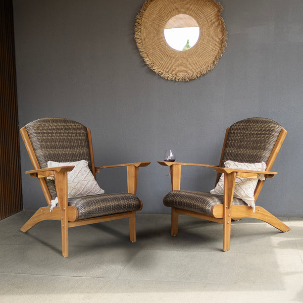 Camden 2 Pieces Teak Outdoor Adirondack Chair with Padded Woven Seat – FREE Furniture Cover