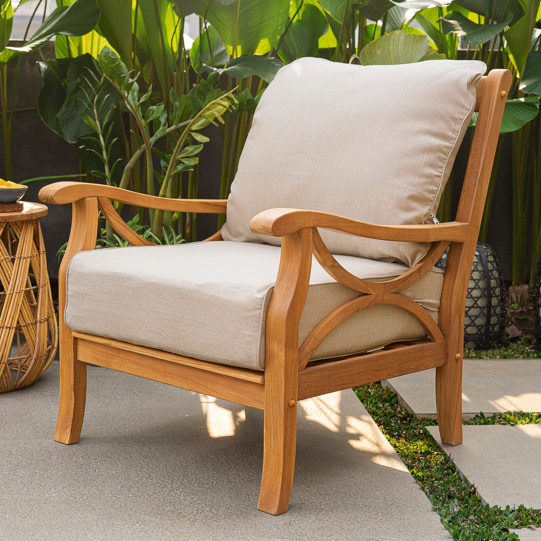 [DETAILS] Abbington Teak Wood 5 Piece Patio Conversation Set with Beige Cushion - Cambridge Casual 