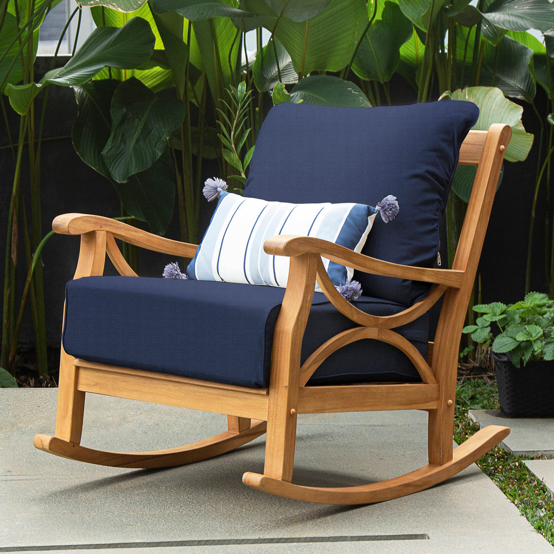 Abbington Teak Wood Outdoor Rocking Chair with Navy Cushion - Cambridge Casual [DETAILS]