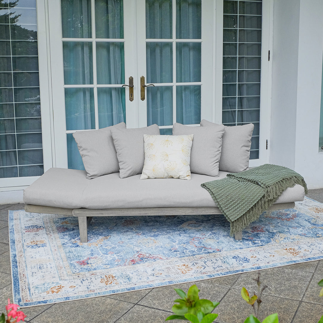 Carlota Mahogany Wood Outdoor Convertible Sofa Daybed with Oyster Cushion - Cambridge Casual [DETAILS]